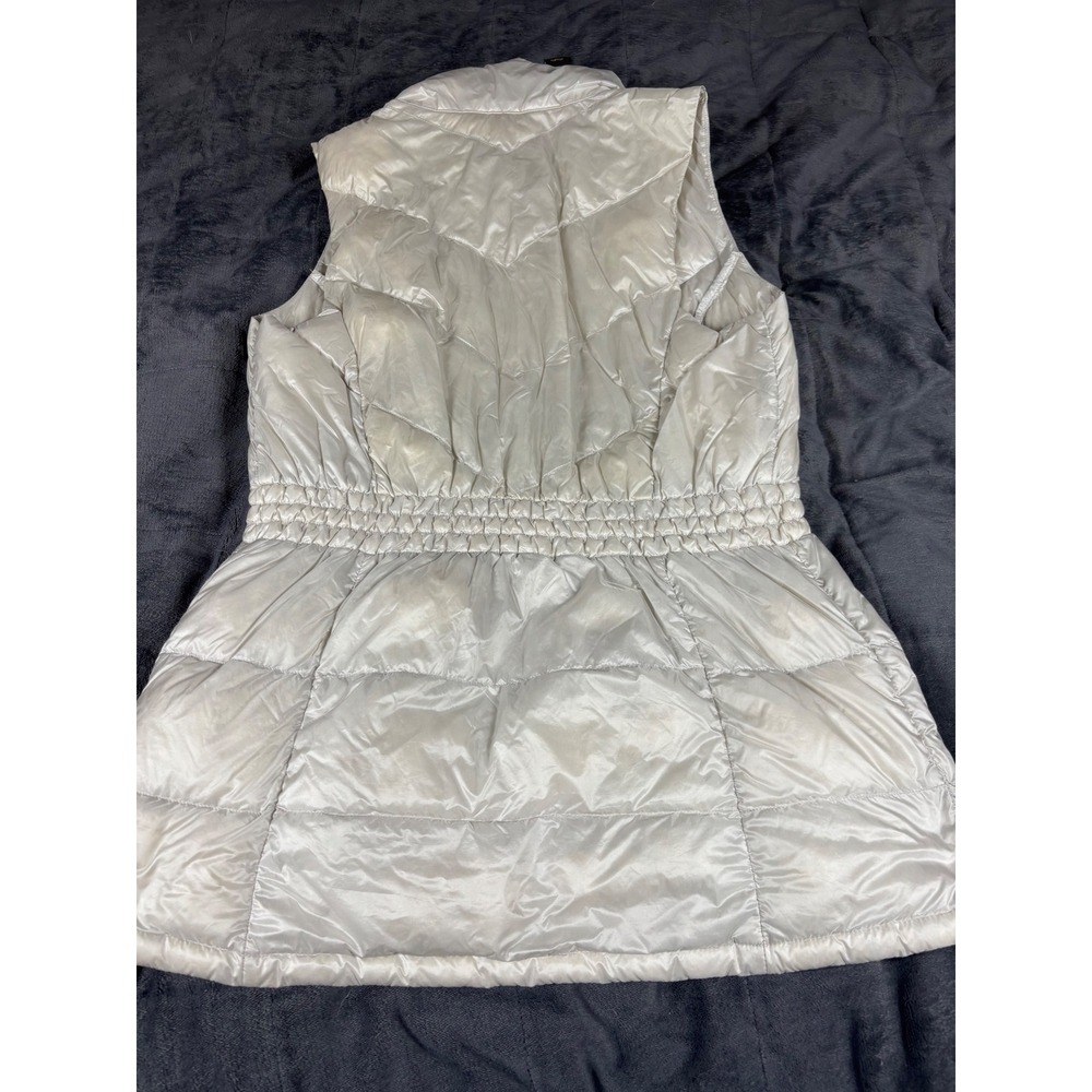 Athleta Womens Pearl White Quilted Puffer Vest Cinched Waist Full Zip Medium - Picture 7 of 8